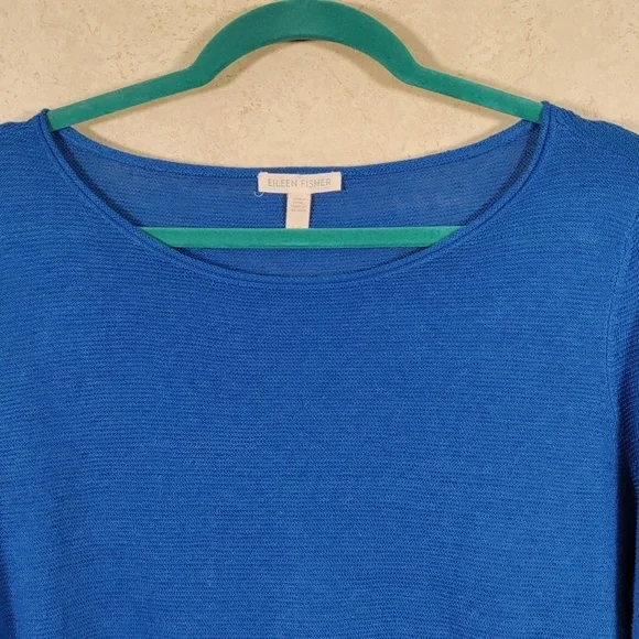 04529 Eileen Fisher royal blue organic linen long sleeve sweater L - Picture 2 of 10